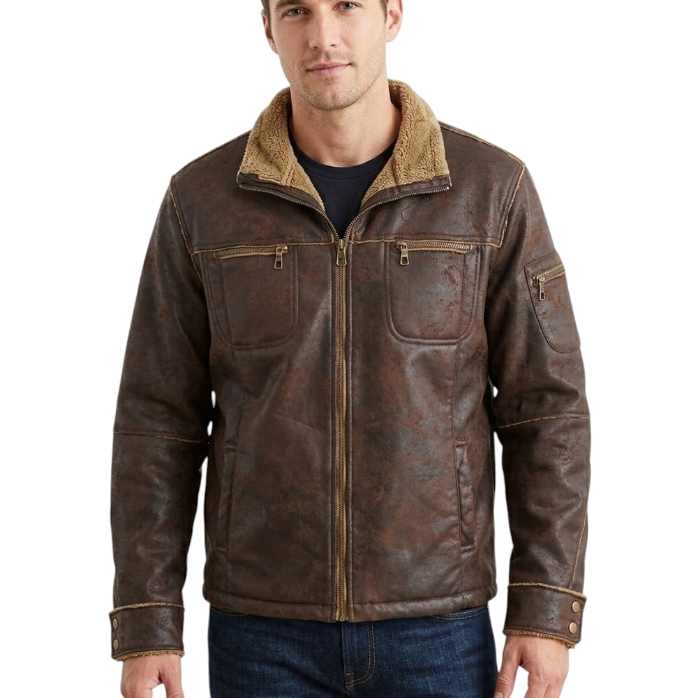 WHISPERING SMITH Men's Faux Leather Fur Coat Jacket